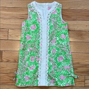Lilly Pulitzer Girls Green and Pink Lion Print Shift Sleeveless Dress Size 7